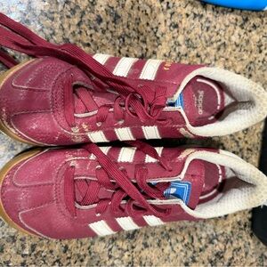 Adidas Kids Burgundy Sneakers with White Stripes